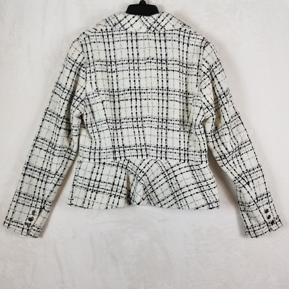 White House Black Market Tweed Skirt Blazer Suit Set 12 Black White Plaid Wool - Picture 4 of 16